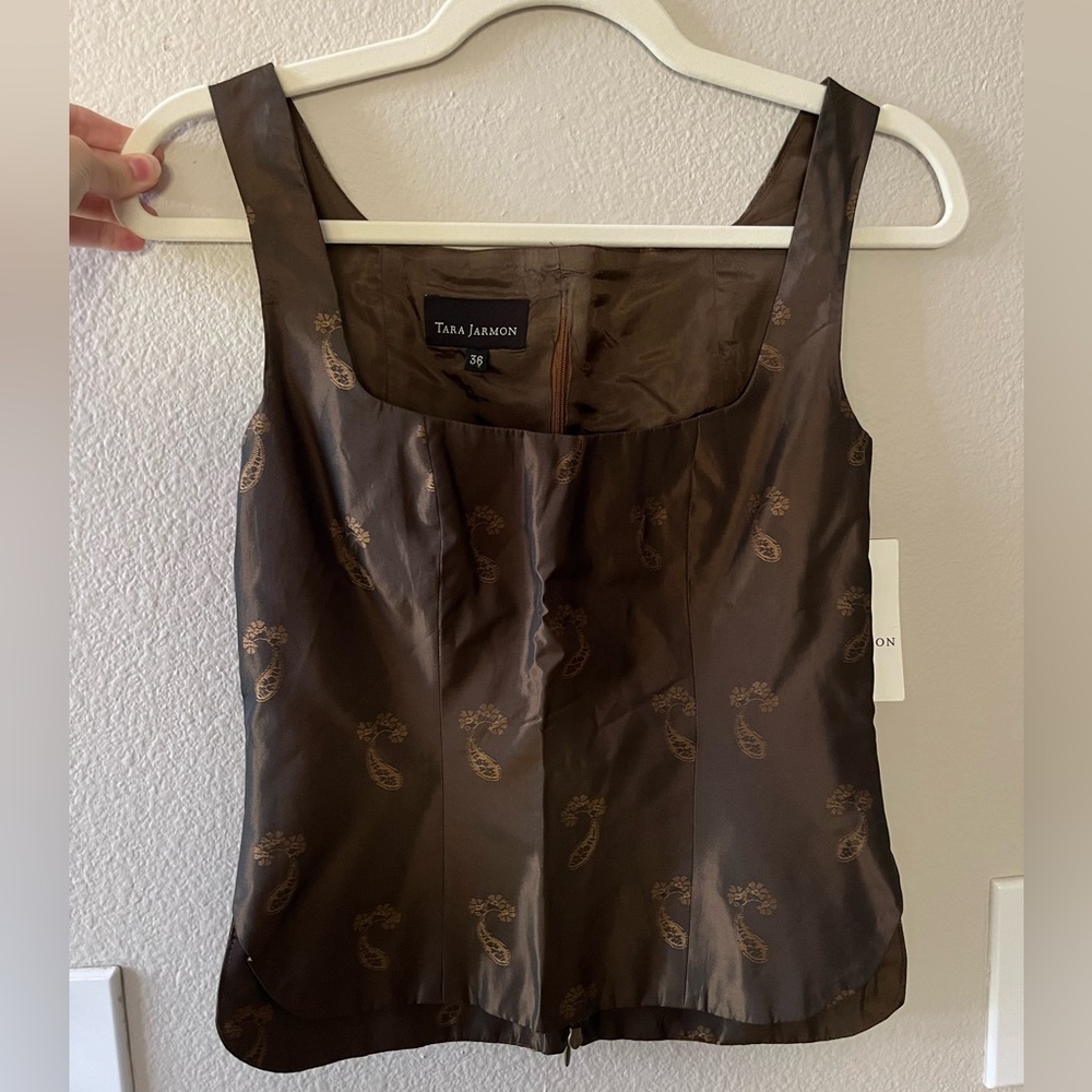 Vintage corset style square neck silk top